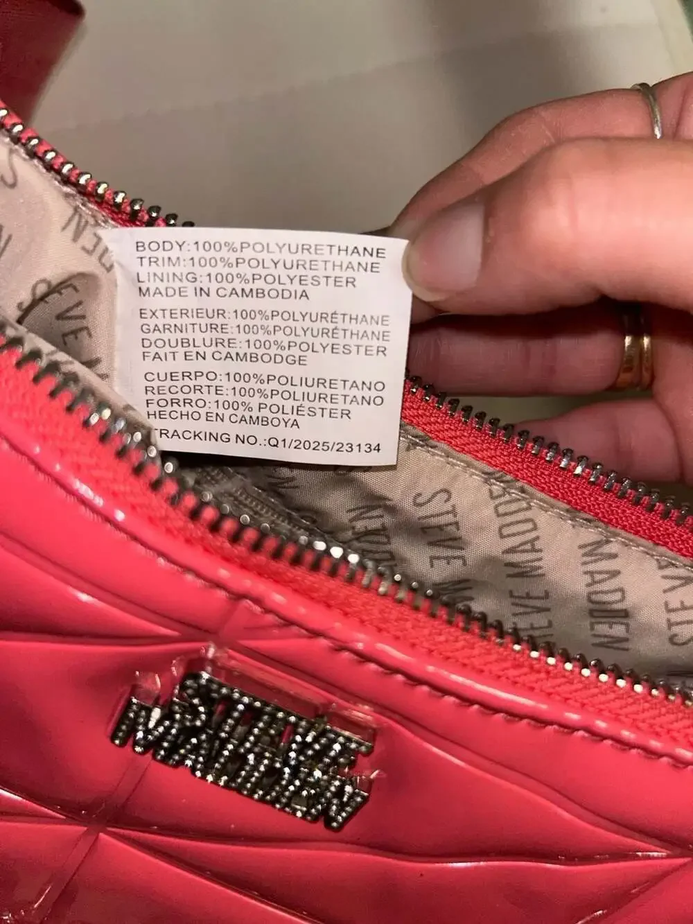 Steve Madden B-Posie Quilted Patent Crossbody Bag in Coral